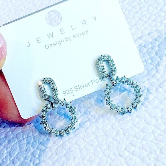 STERLING SILVER DIAMOND EARRINGS  - Picture 3 of 6